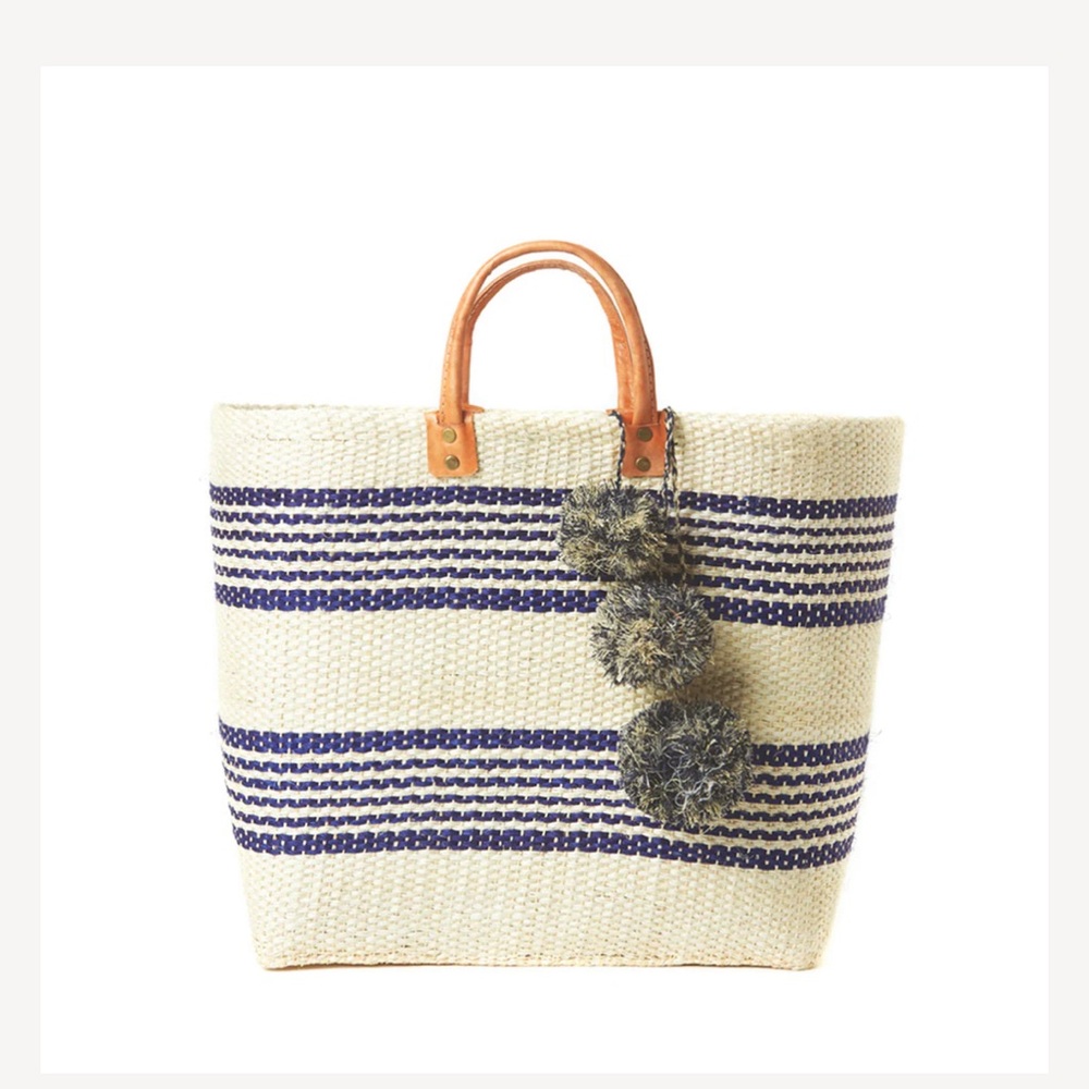 Mar y Sol Caracas Tote Cream and Blue Nautical Striped Bag